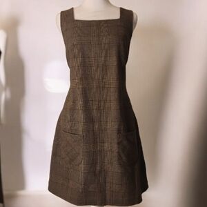 H&M  Prepy Style Brown Checkered Midi Dress